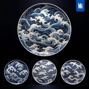 Midjourney Prompt Plate Dish Disc Sea Waves Porcelain Blue Chinese China Pattern 3D