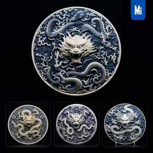 Midjourney Prompt Plate Dish Dragon Porcelain Blue Animals Chinese China Pattern 3D