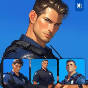 Midjourney Prompt Policeman Police Officer Male Man Portrait Cartoon Painting