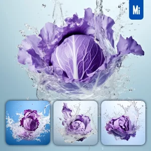 Midjourney Prompt Purple Cabbage Underwater Splash Water Spray Photography