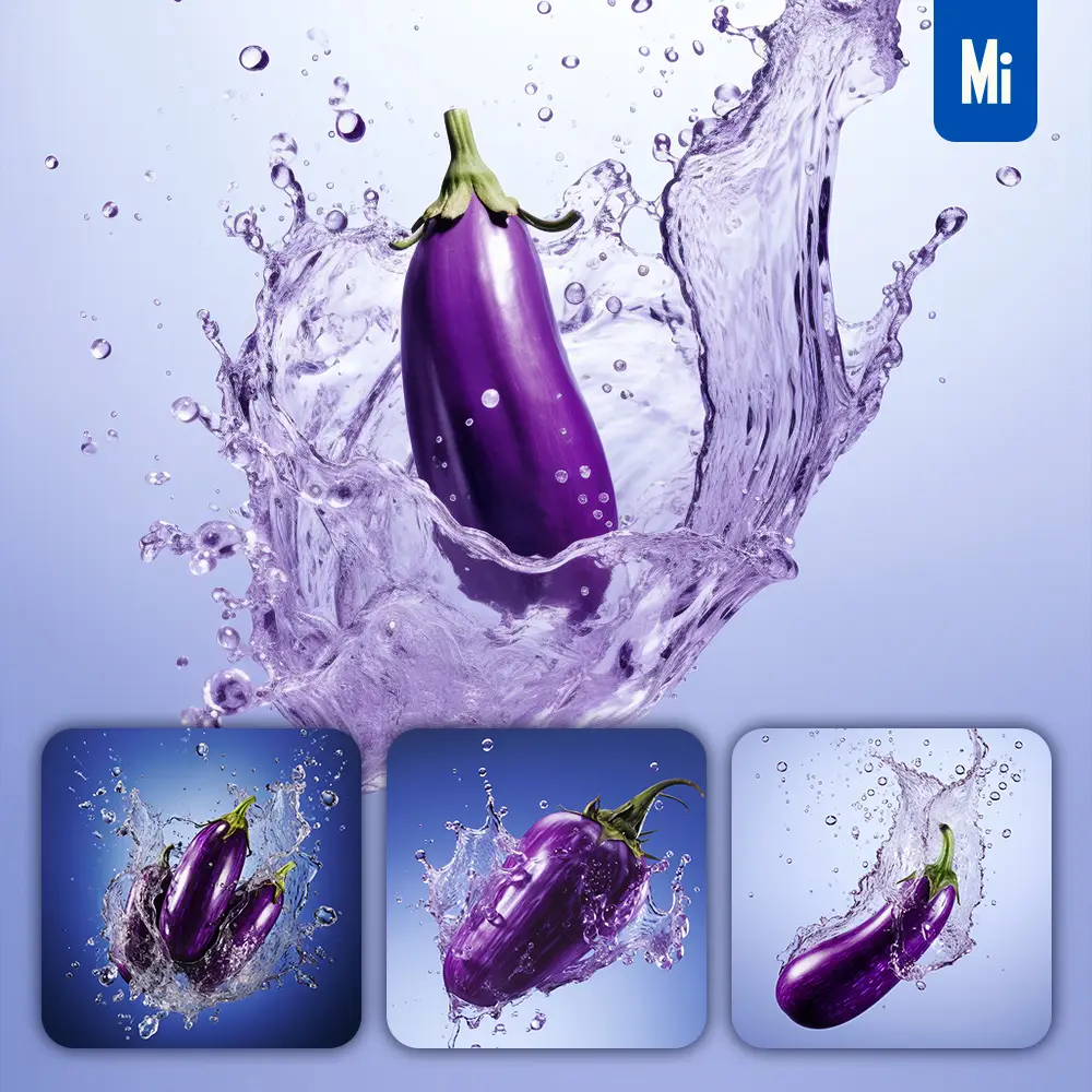 Midjourney Prompt Purple Eggplant Underwater Splash Water Spray Photography