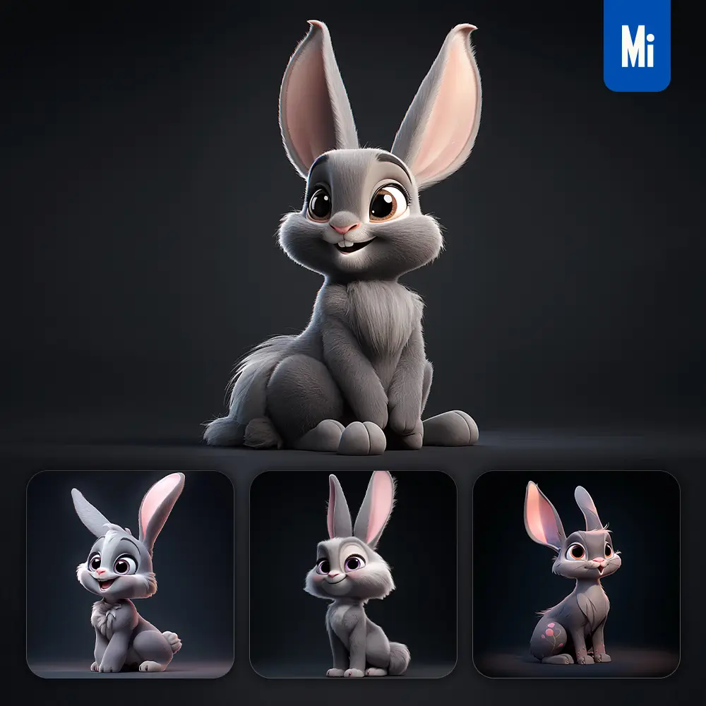 Midjourney Prompt Rabbit Cute 3D Cartoon IP Character C4D Animation