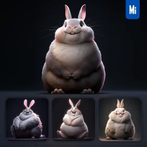 Midjourney Prompt Rabbit Fat Cute 3D Cartoon IP Character C4D Animation