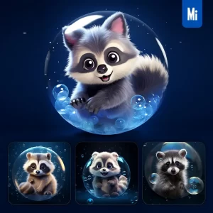 Midjourney Prompt Raccoon Bubble Water Underwater Cute Cartoon 3D