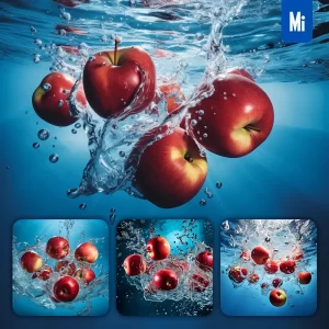 Midjourney Prompt Red Apples Underwater Splash Water Spray Photography
