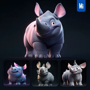 Midjourney Prompt Rhinoceros Cute 3D Cartoon IP Character C4D Animation