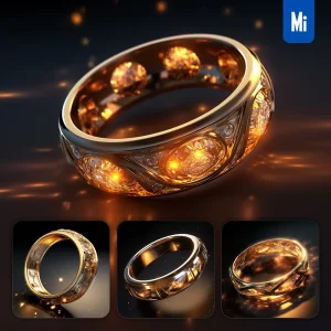 Midjourney Prompt Ring Light Golden Sparkling Lighting Material 3D
