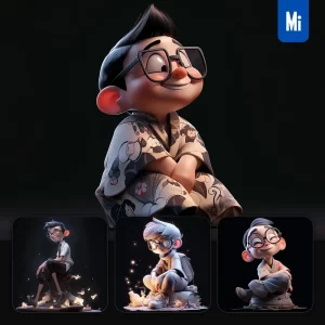 Midjourney Prompt Scholar Student Chinese Cute 3D Cartoon IP Character C4D Animation