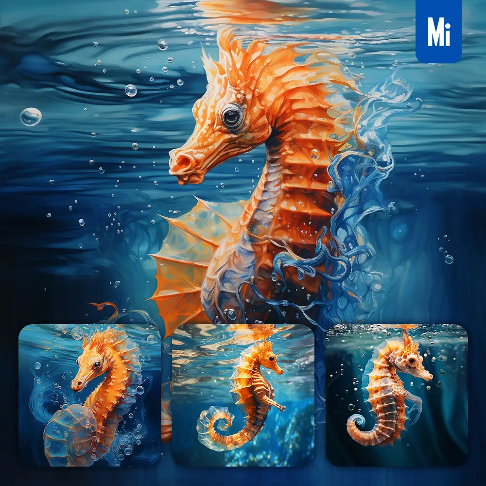 Midjourney Prompt Seahorse Ocean Swimming Underwater Sea Face Oil Painting