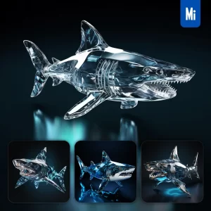 Midjourney Prompt Shark Glass Crystal 3D Transparent