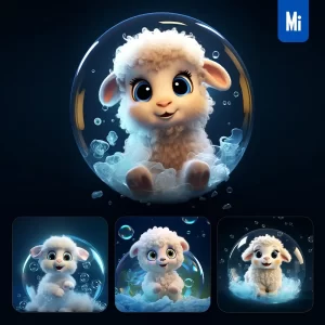 Midjourney Prompt Sheep Bubble Water Underwater Cute Cartoon 3D