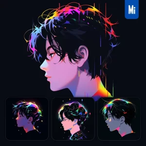 Midjourney Prompt Side Boy Cartoon Face Japanese Animation Portrait Vector Illustration Art Colorful