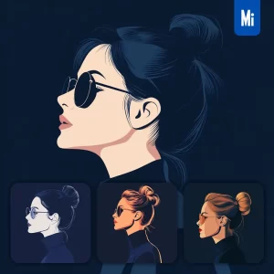 Midjourney Prompt Side Bun Lady Woman Head Face Vintage Vector Sunglasses Flat Portrait Illustration