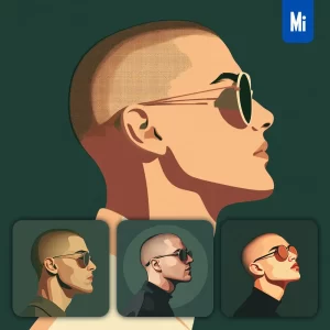 Midjourney Prompt Side Buzz Man Head Face Vintage Vector Sunglasses Flat Portrait Illustration