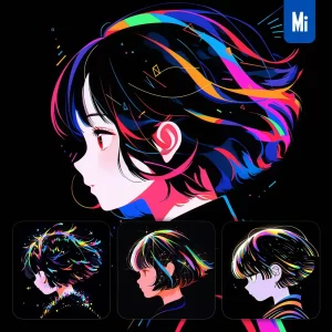 Midjourney Prompt Side Cute Girl Children Cartoon Japanese Animation Portrait Vector Illustration Art Colorful
