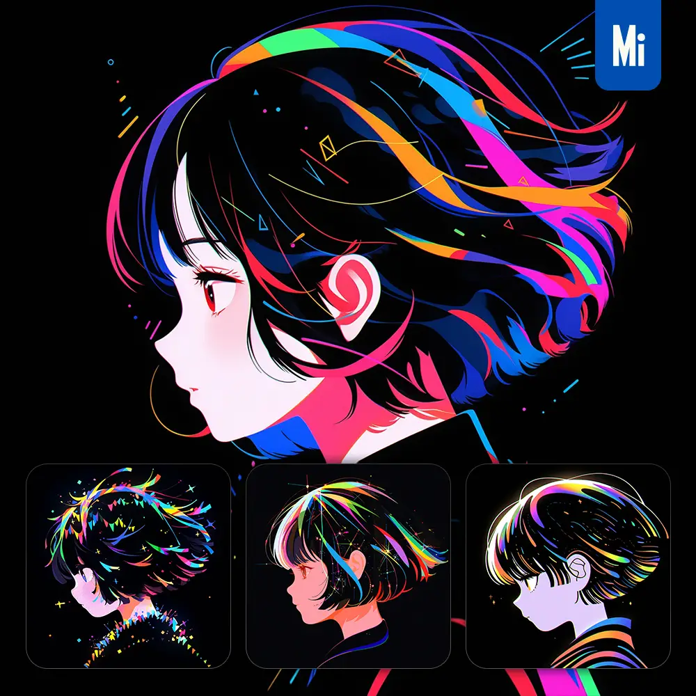 Midjourney Prompt Side Cute Girl Children Cartoon Japanese Animation Portrait Vector Illustration Art Colorful