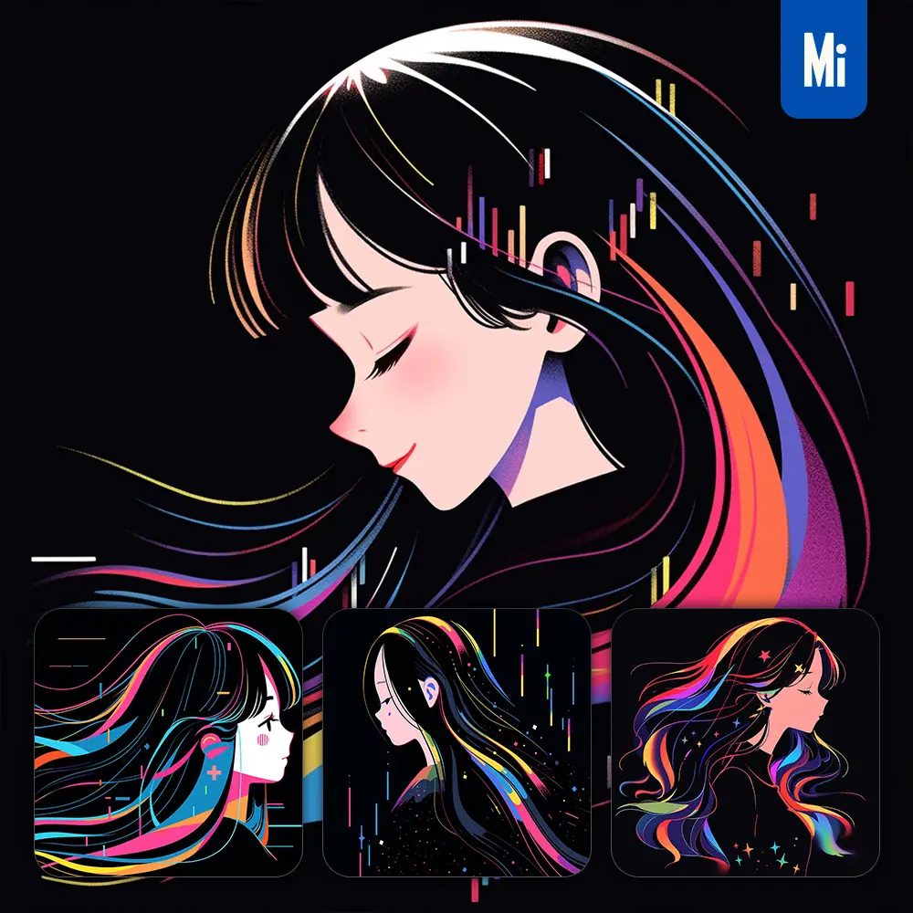 Midjourney Prompt Side Girl Beautiful Cartoon Japanese Animation Portrait Vector Illustration Art Colorful