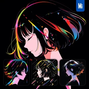 Midjourney Prompt Side Girl Woman Cartoon Japanese Animation Portrait Vector Illustration Art Colorful