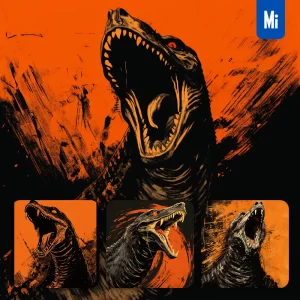 Midjourney Prompt Snake Lizard Woodprint Screaming Shout Black Orange Woodcut Print Engraving