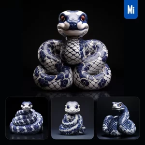 Midjourney Prompt Snake Porcelain Blue Animals Chinese China Pattern 3D