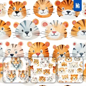 Midjourney Prompt Tiger Cute Painting Watercolor Ink Drawing Pattern