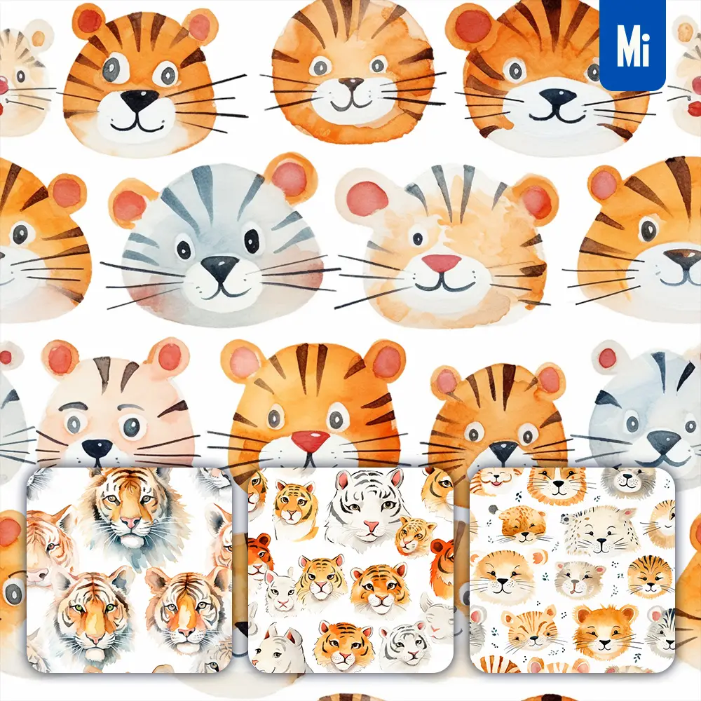 Midjourney Prompt Tiger Cute Painting Watercolor Ink Drawing Pattern