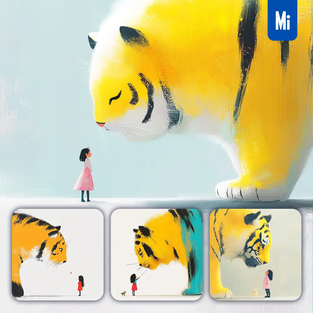Midjourney Prompt Tiger Girl Colorful Ink Painting Cute Illustration