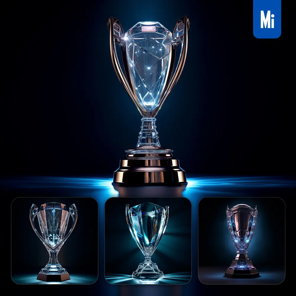 Midjourney Prompt Trophy Cup Glass Crystal 3D Transparent