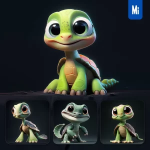 Midjourney Prompt Turtle Cute 3D Cartoon IP Character C4D Animation