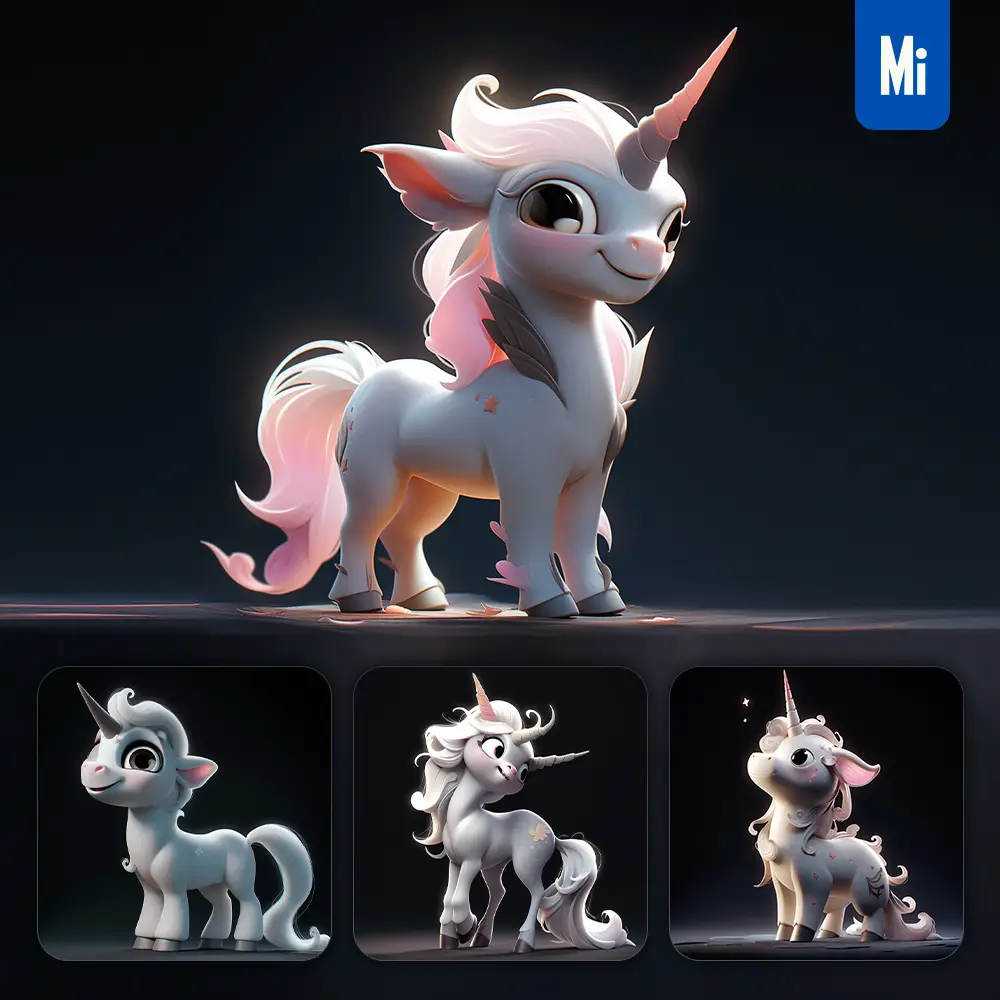 Midjourney Prompt Unicorn Cute 3D Cartoon IP Character C4D Animation