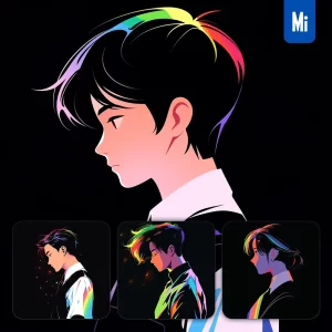 Midjourney Prompt Waiter Female Man Side Cartoon Japanese Animation Portrait Vector Illustration Art Colorful