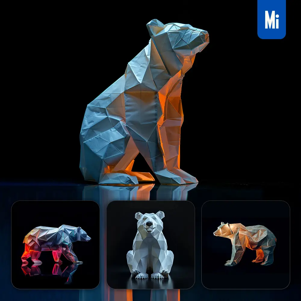 Midjourney Prompt White Polar Bear Paper Folding Origami Art