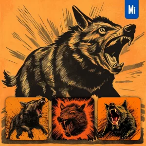 Midjourney Prompt Wild Boar Woodprint Screaming Shout Black Orange Woodcut Print Engraving