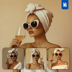 Midjourney Prompt Wine Glass White Girl Woman Sunglasses Model Scouring Bath Portrait Fashion Photography