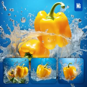 Midjourney Prompt Yellow Bell Pepper Underwater Splash Water Spray Photography