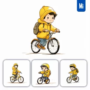Midjourney Prompt Yellow Boy Ride Bicycle Cartoon Bike Illustration Drawing