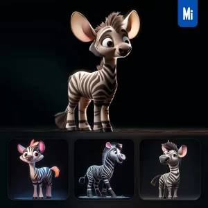 Midjourney Prompt Zebra Cute 3D Cartoon IP Character C4D Animation