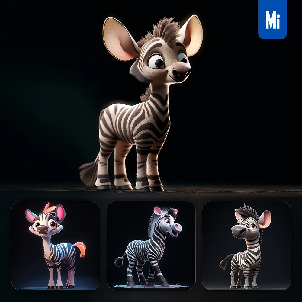 Midjourney Prompt Zebra Cute 3D Cartoon IP Character C4D Animation