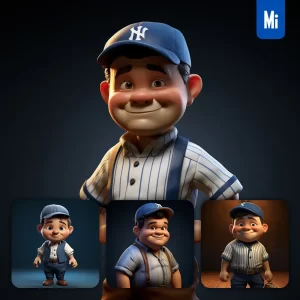 Midjourney Prompt Babe Ruth Cartoon Character 3D Cute Superstar Animation
