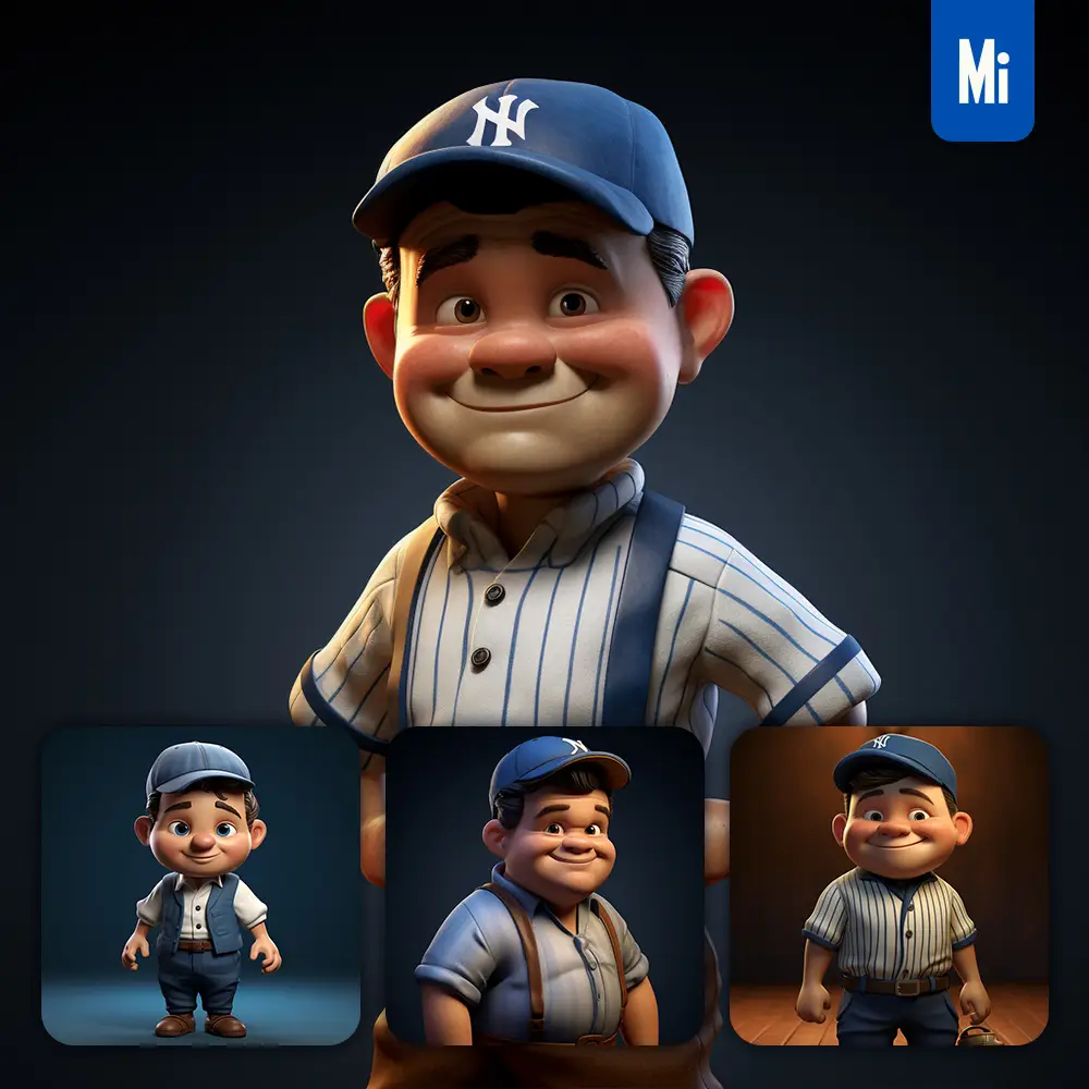 Midjourney Prompt Babe Ruth Cartoon Character 3D Cute Superstar Animation