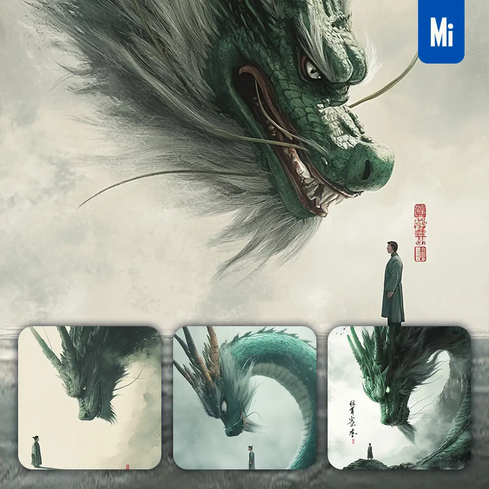 Midjourney Prompt Chinese Dragon Human Man Illustration Dramatic Scene