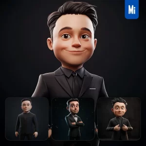 Midjourney Prompt Elon Musk Superstar Model Cartoon Character 3D Cute Animation