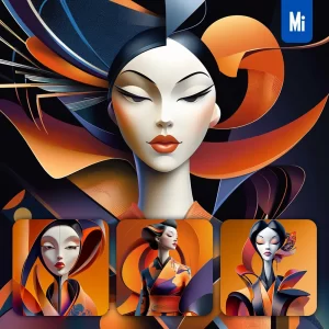 Midjourney Prompt Japanese Front Lady Female Woman Abstract Character Design Animation Cartoon Portrait