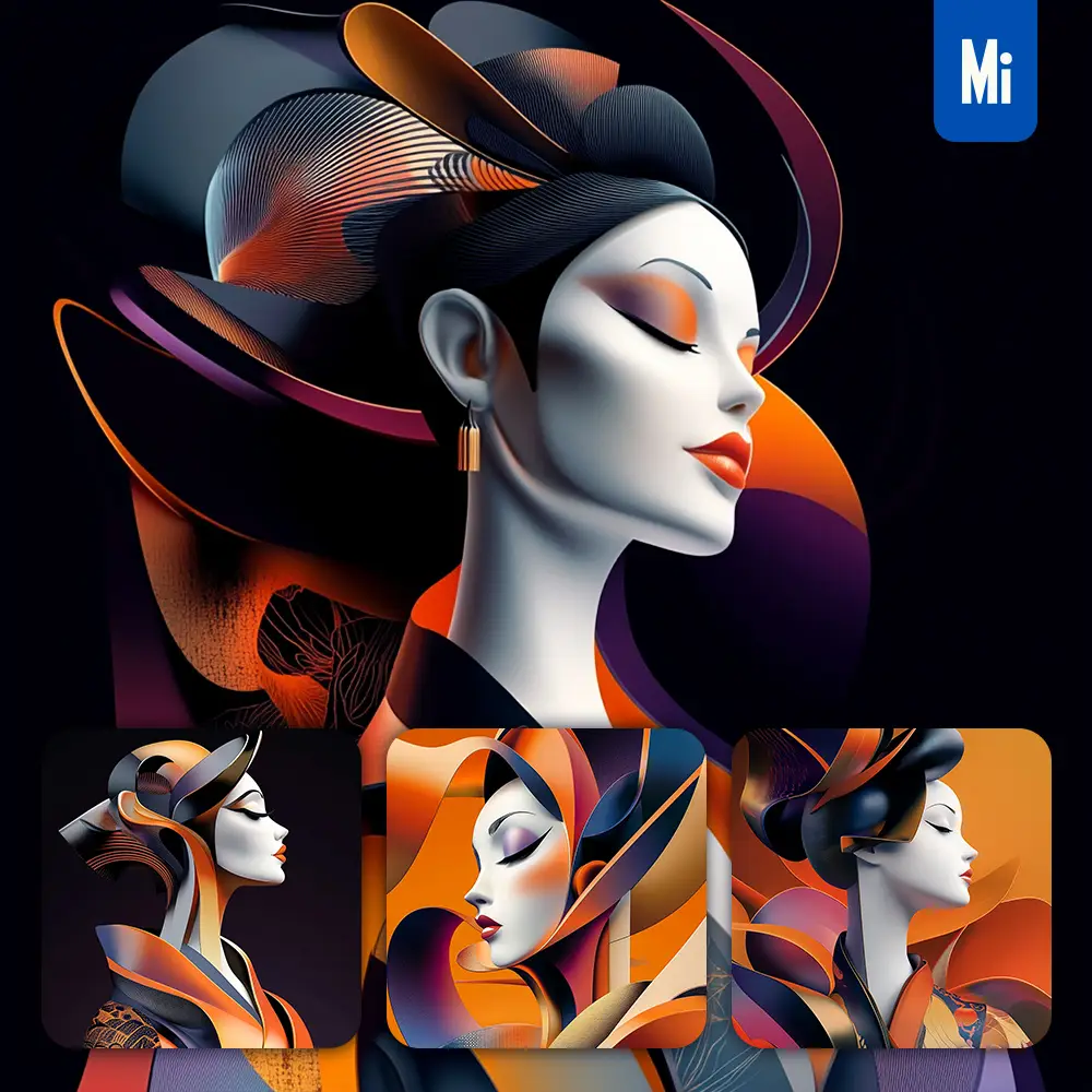 Midjourney Prompt Japanese Side Lady Female Woman Abstract Character Design Animation Cartoon Portrait