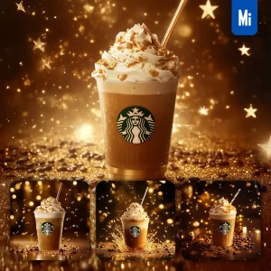 Midjourney Prompt Starbucks Caramel Golden Coffee Advertising Photography