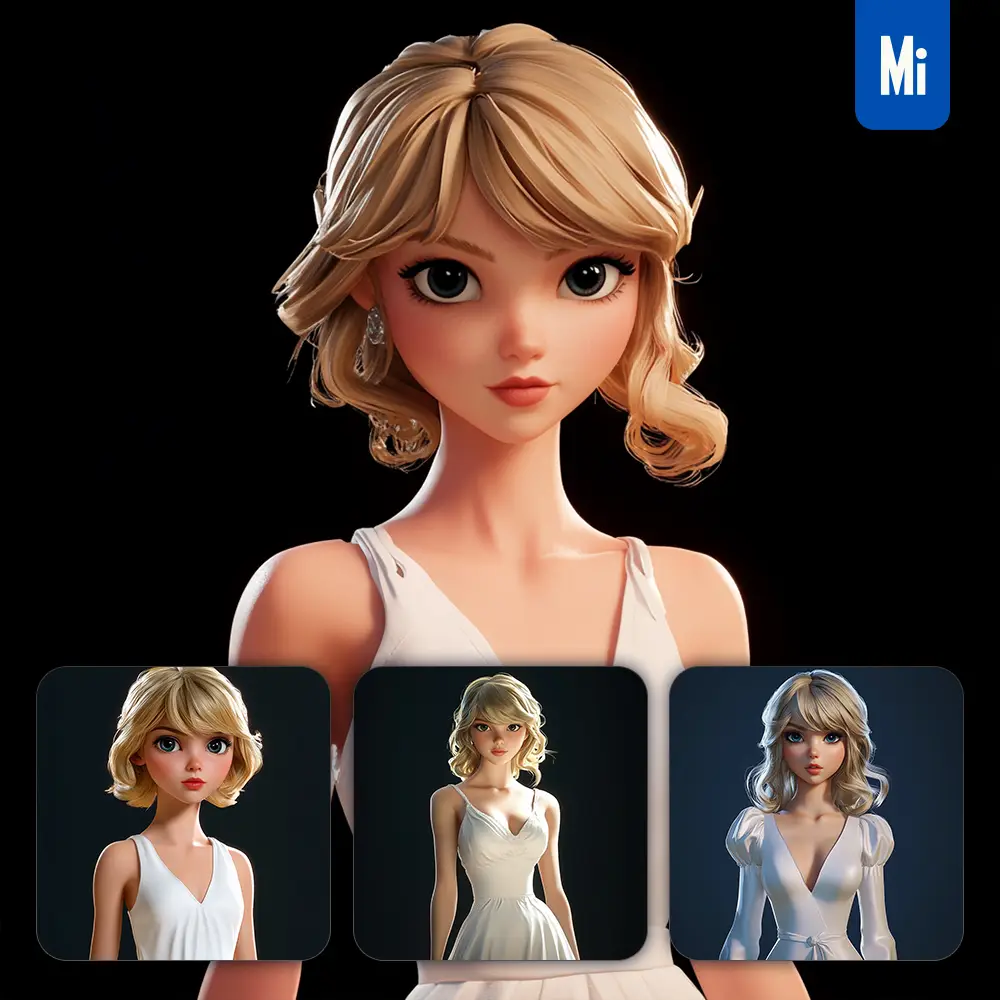 Midjourney Prompt Taylor Swift Superstar Model Cartoon Character 3D Cute Animation