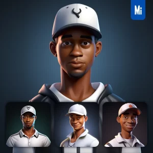 Midjourney Prompt Tiger Woods Cartoon Character 3D Cute Superstar Animation