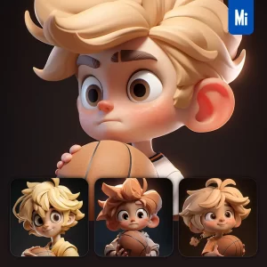 Midjourney Prompt Basketball Boy Pupil Kids Children 3D Cute Doll Blind Box Cartoon