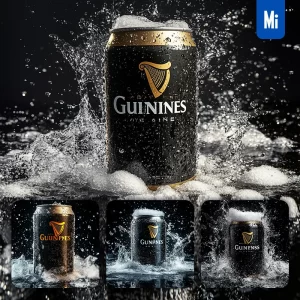 Midjourney Prompt Beer Guinness Black Can Water Advertising Photography