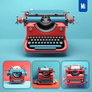 Midjourney Prompt Blue Typewriter Red Retro Industrial Product Functional Design 3D Rendering Photography